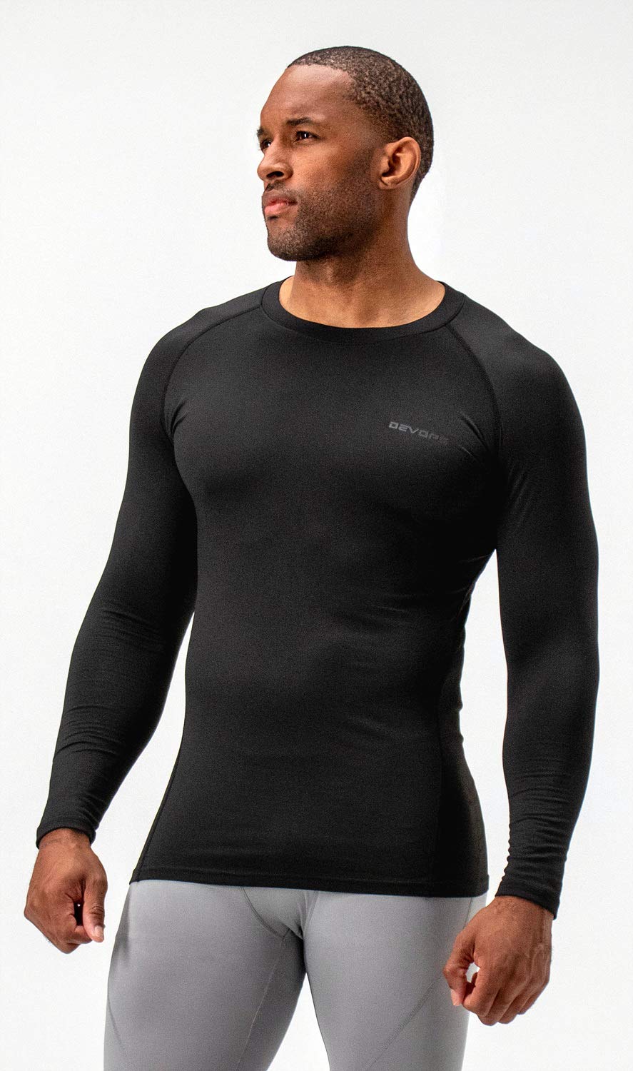 DEVOPS 2 Pack Men's Thermal Long Sleeve Compression Shirts (2X-Large, Black/Charcoal)