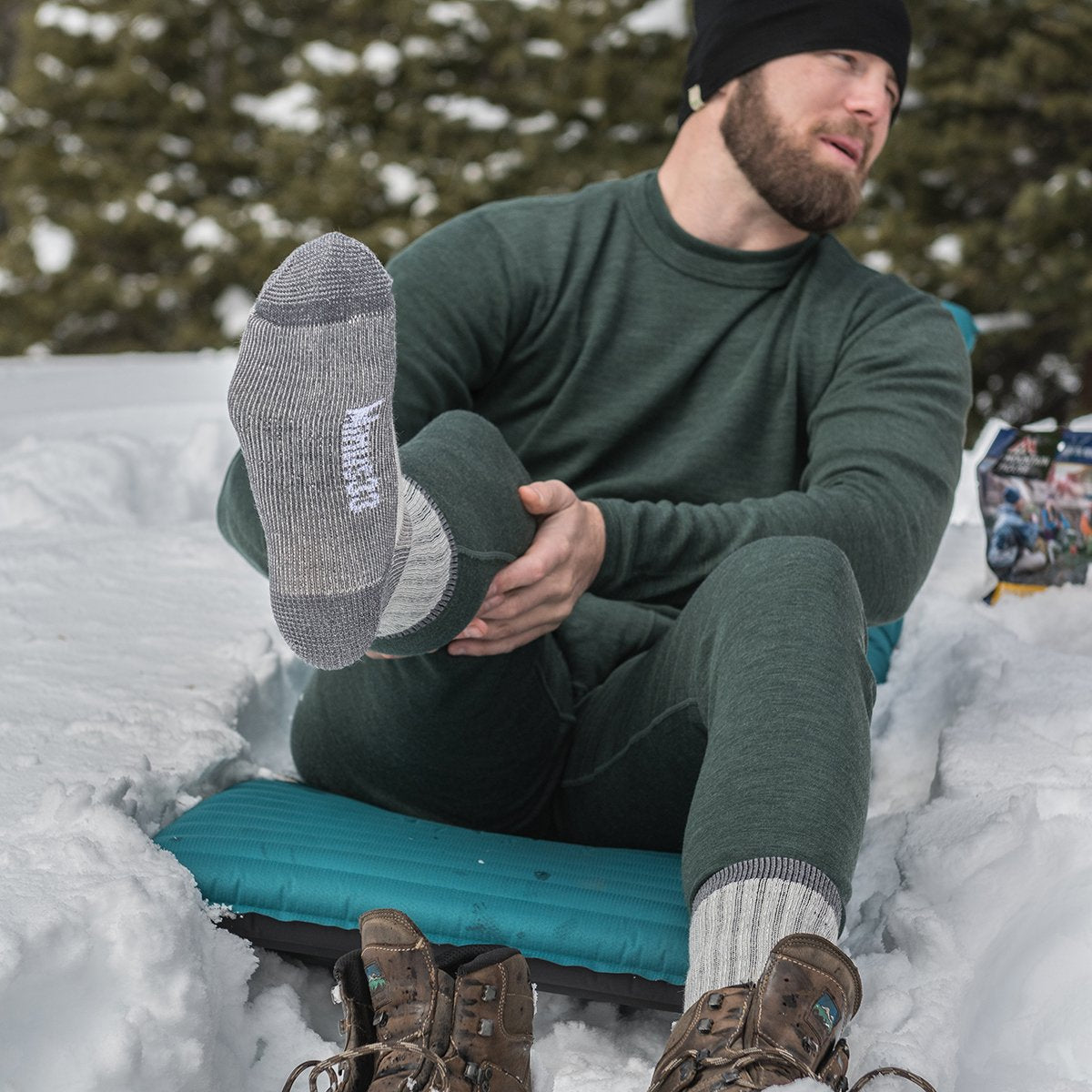 Merino Wool Crew Hiking Sock - Moisture Wicking Sock - Cushioned Sock - Gray Heather - Large