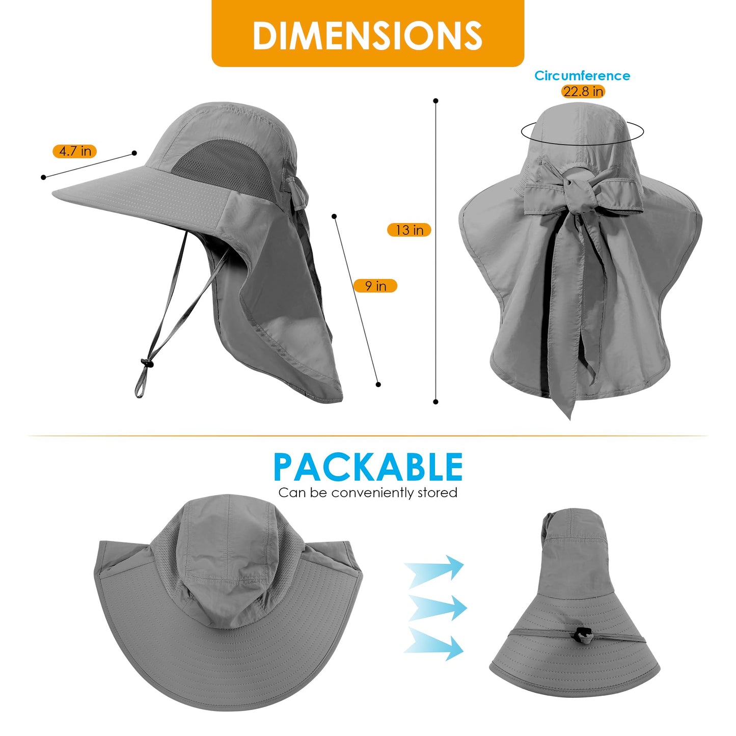 Womens Sun Hat UV Protection, Foldable Waterproof Wide Brim Bucket Hats with Neck Flap for Summer Beach Fishing Hiking