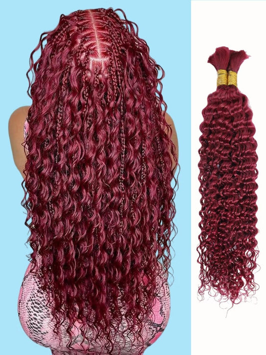 Burgundy Braiding Hair 100g 14 Inch Deep Water Wave 2 Bundle Bulk Human Hair for Braiding 12A Brazilian Virgin Auburn Curly Human Hair Extensions for Boho Braids Wet and Wavy 99J Red Braiding Hair