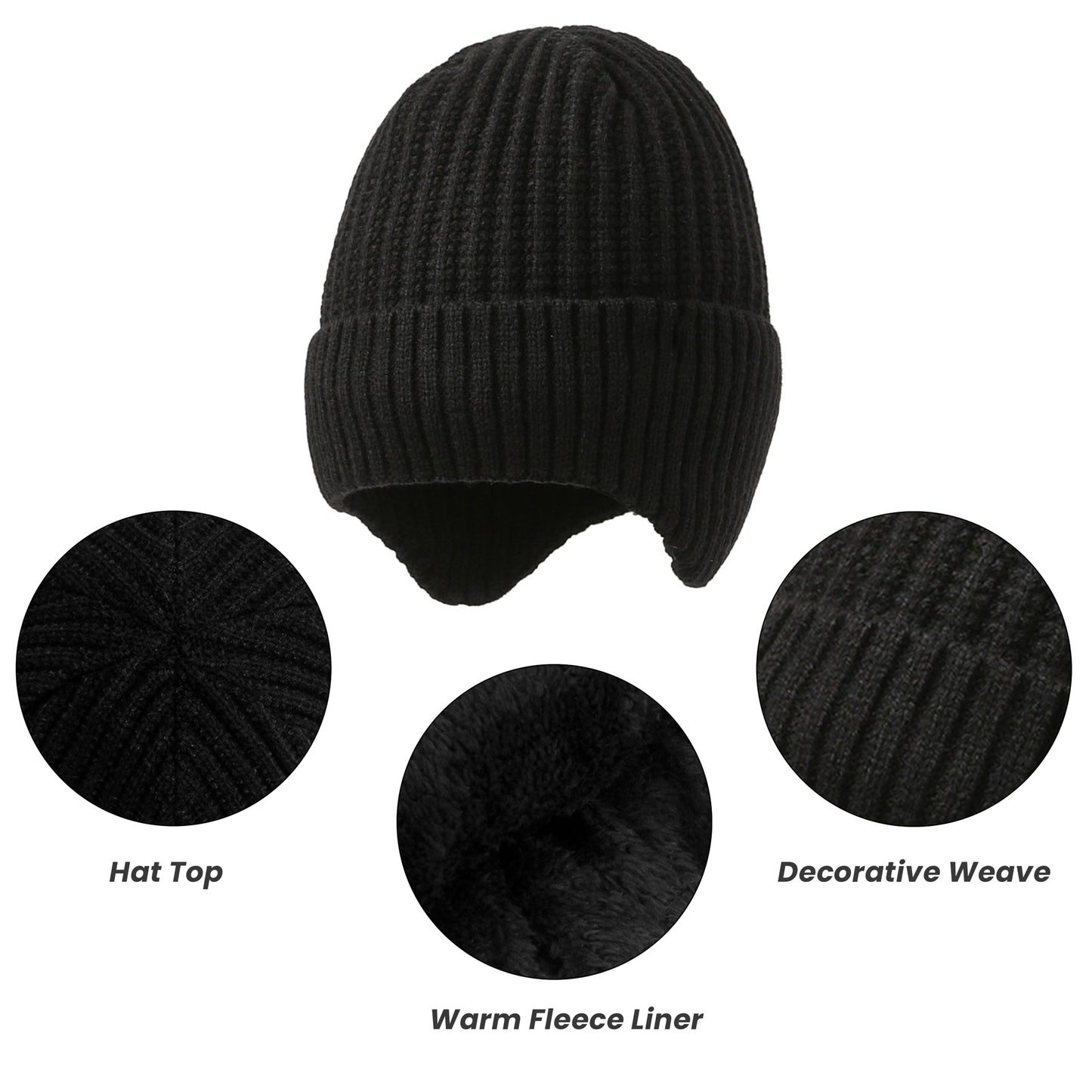 Winter Beanie Hat Scarf for Men and Women,Warm Fleece Winter Hats and Neck Scarf Set,Christmas Gifts for Unisex Adult,Thick Lined Knit Winter Hat Scraf,Black