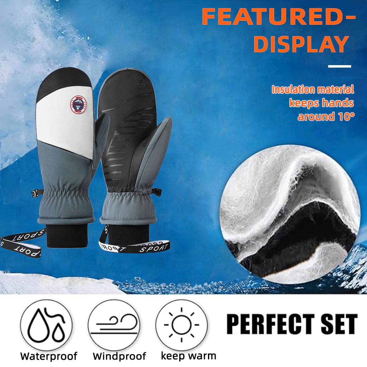 Shunrenful Outdoors Winter Ski Gloves Mittens Women - Adult Snow Mitts for Cold Weather Snowboard Waterproof Gloves Winter Mittens Snowboarding, Skiing for Warm Gift Giving for Family and Friends