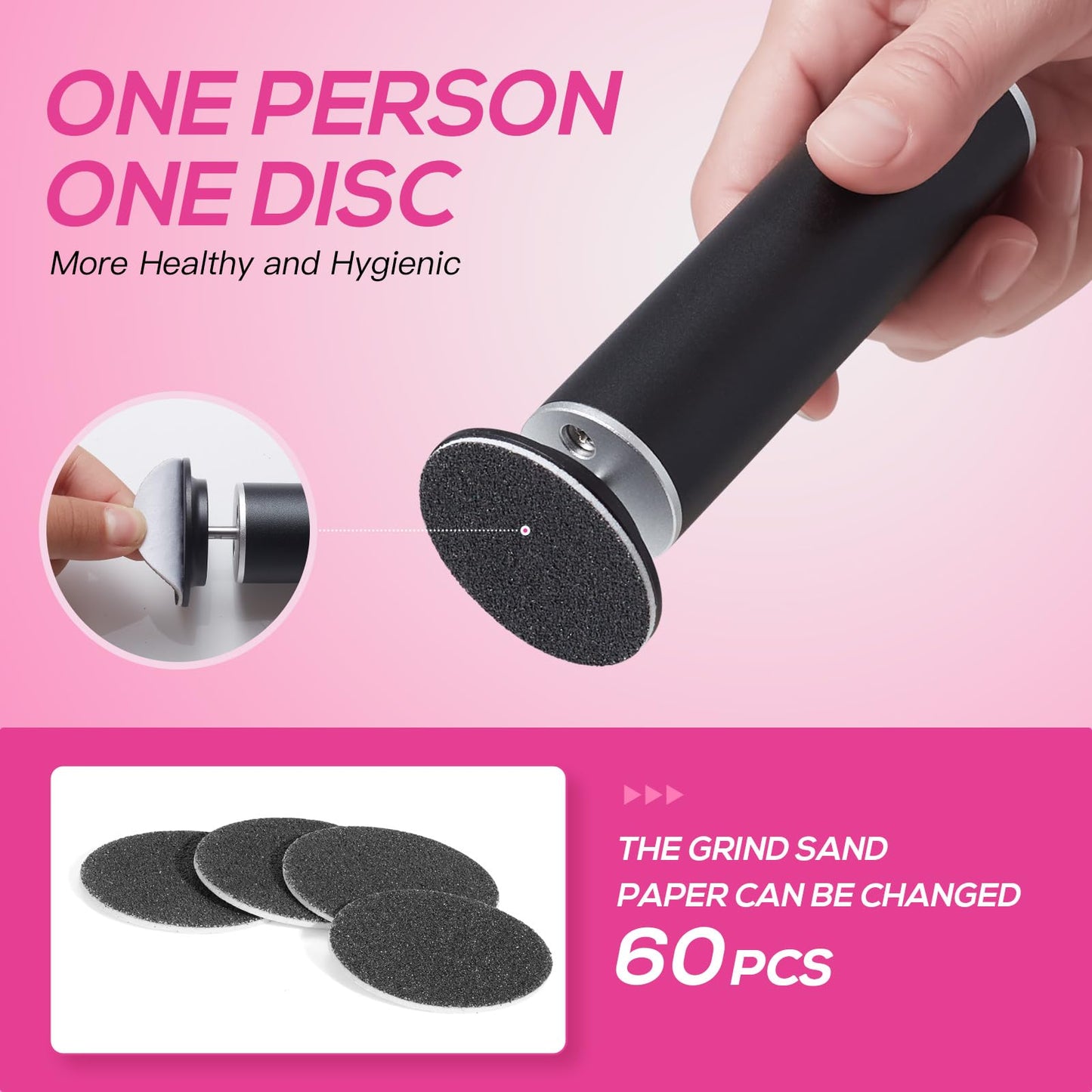 Professional Electric Foot File, Adjustable Rotatable Electronic Foot Dead Skin Remover Callus Remover Tool for Home & Nail Salon with 60 pcs Replacement Sandpaper Disk,Black