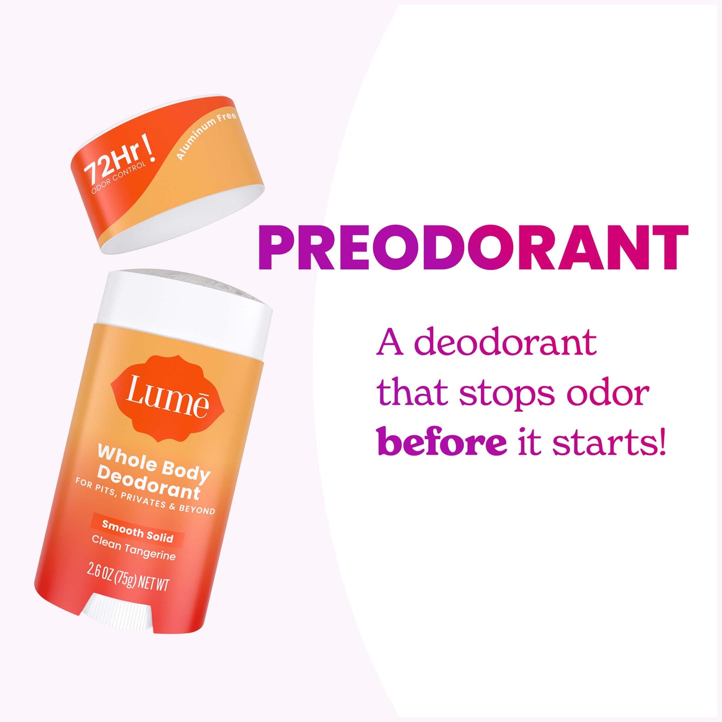 Lume Whole Body Deodorant - Invisible Cream Tube Mini + Solid Stick Bundle - 72 Hour Odor Control - Aluminum & Baking Soda Free, Skin Loving (Clean Tangerine)