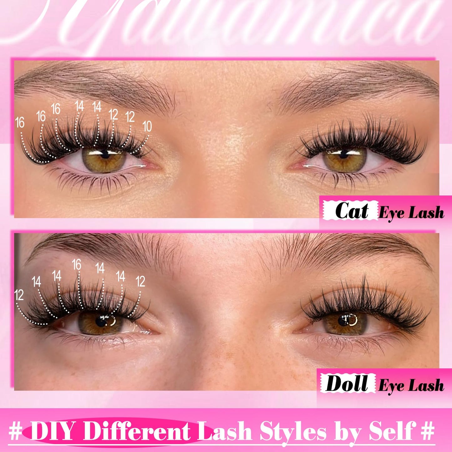 Yawamica Lash Clusters Wispy Cluster Eyelash Extensions 50D Medium Volume Eyelash Clusters Fluffy Individual Lashes 10-16mm D Curl Length Cluster Lashes Natural False Lashes Clusters DIY Lash by Self