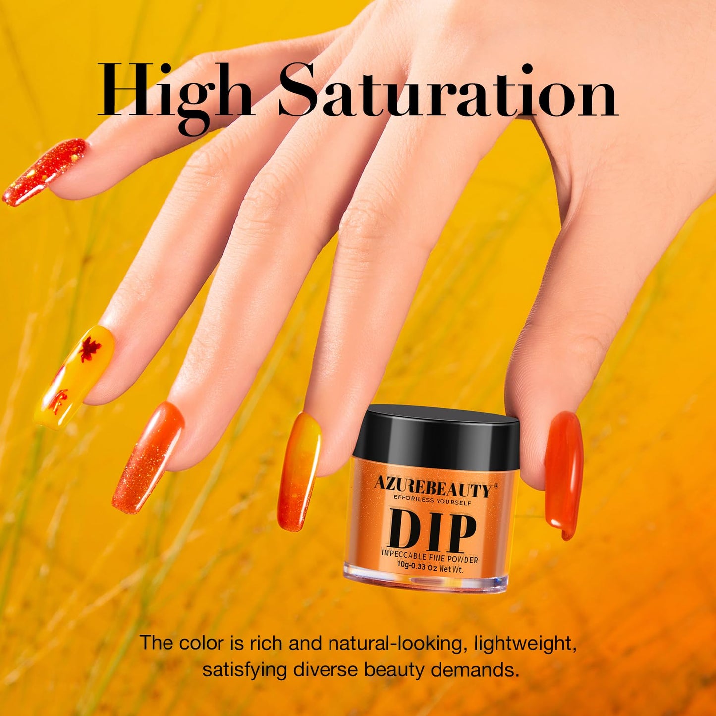 AZUREBEAUTY Dip Powder Nail Set Orange Gold Red Shimmery Green Glitter 6 Colors Dipping Powder Starter Kit French Nail Art Manicure DIY Salon, No Need Nail Lamp Cured