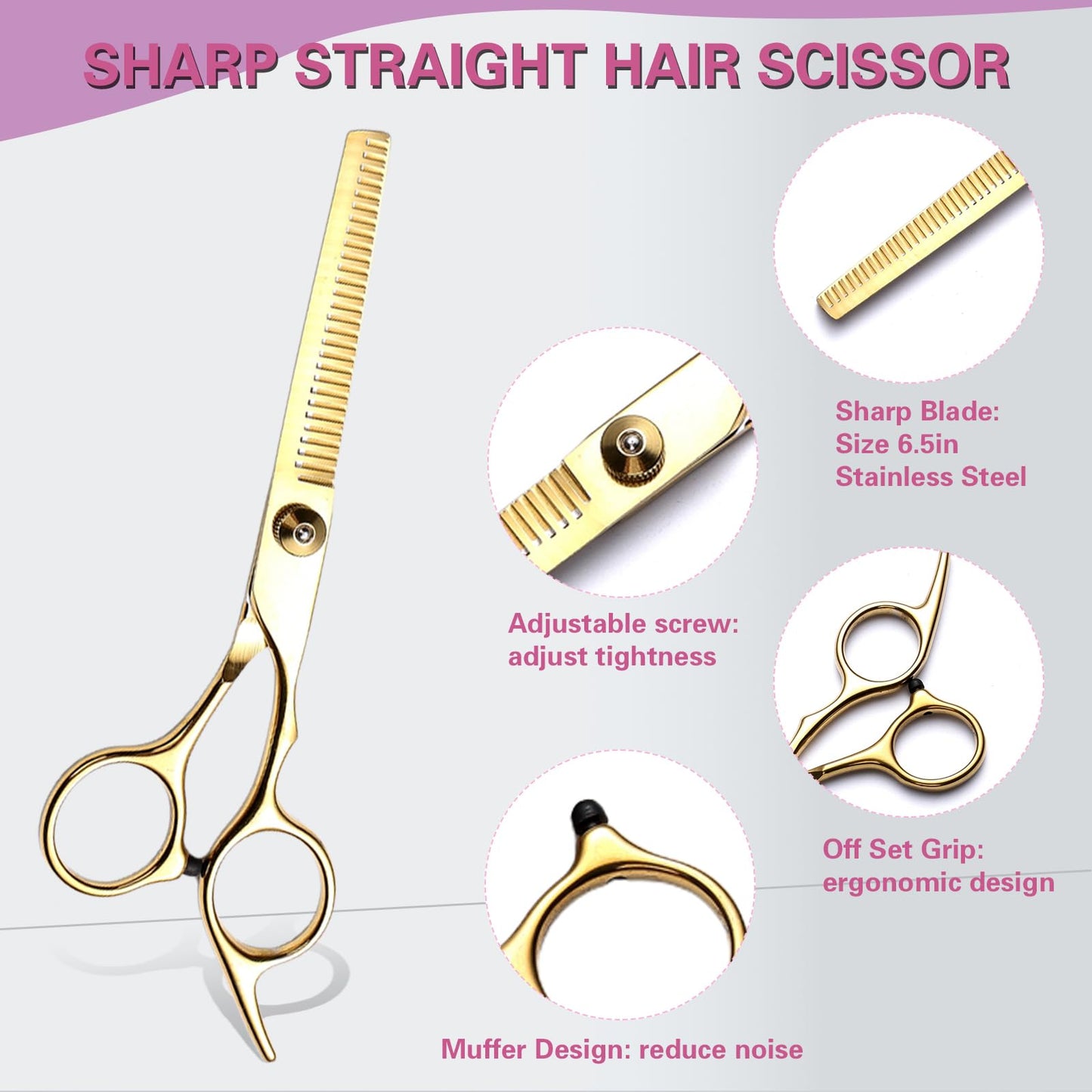 Hair Cutting Scissors Kit 11PCS, Hair Scissors Professional Haircut Scissors with Stainless Steel Hair Shears, Thinning Shears, Haircut Accessories in Leather Case for Salon/Home (Gold)