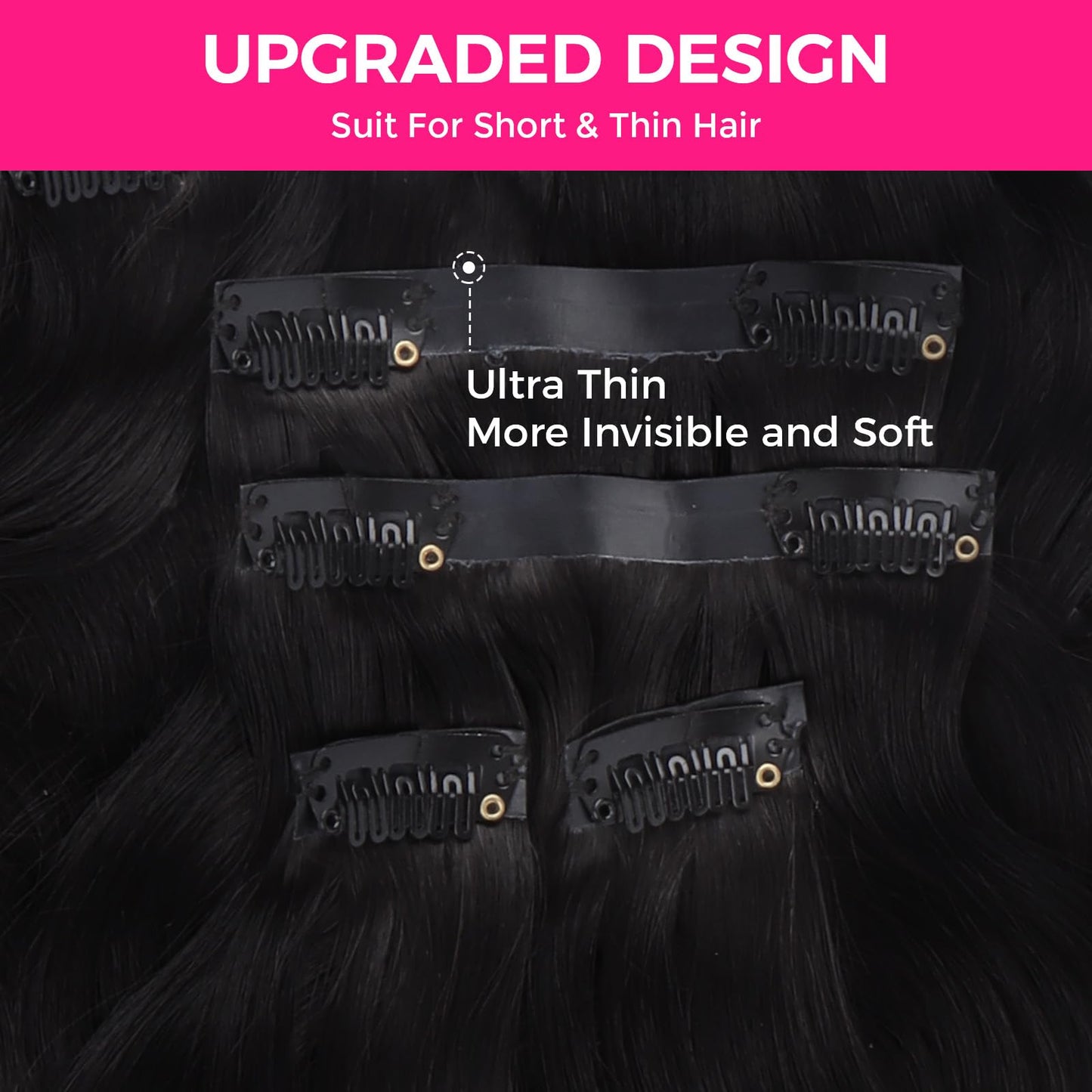 Lashey Seamless Clip in Hair Extensions Human Hair #1 Jet Black Body Wave Clip in Hair Extensions Real Human Hair 7pcs 110g 14 Inch PU Weft Natural Hair Extensions for Women