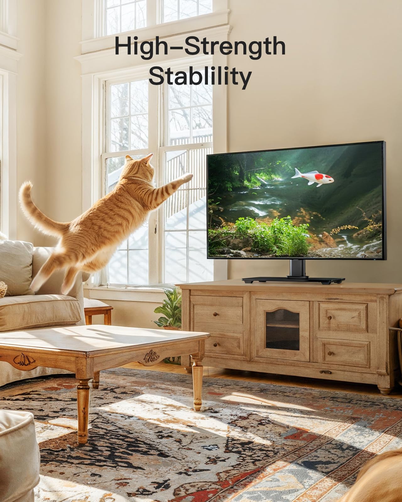 PERLESMITH Universal TV Stand, Table Top TV Stand for 32-60 inch TVs & Monitors, Height Adjustable TV Mount Stand Holds up to 88 lbs with Tempered Glass Base & Wire Management, VESA 400x400mm PSTVS04