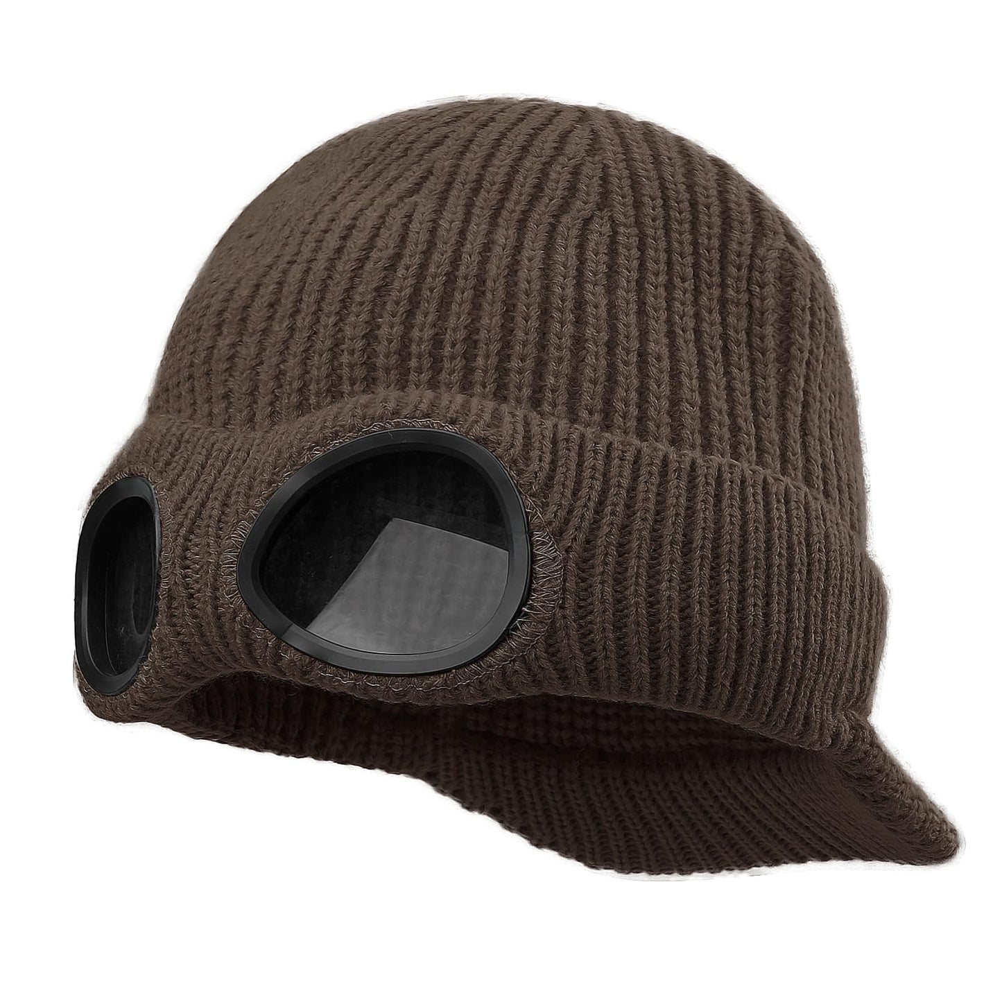 Croogo Winter Men Hat Knit Cable Visor Beanie with Fleece Lining Newsboy Cap with Brim for Outdoor Sport Beanies,Brown-DNBC1