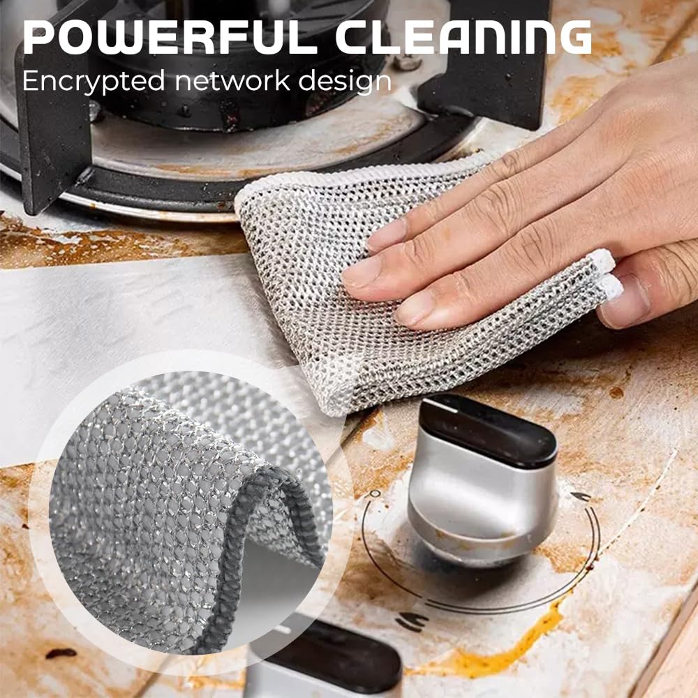 Pousbo Multipurpose Wire Dishwashing Rags for Wet and Dry, 2025 New Reusable Non Scratch Wire Dishcloth, Premium Scrubbing Wire Dishwashing Rags for Scrubs Dishes, Sinks Cleans (5)