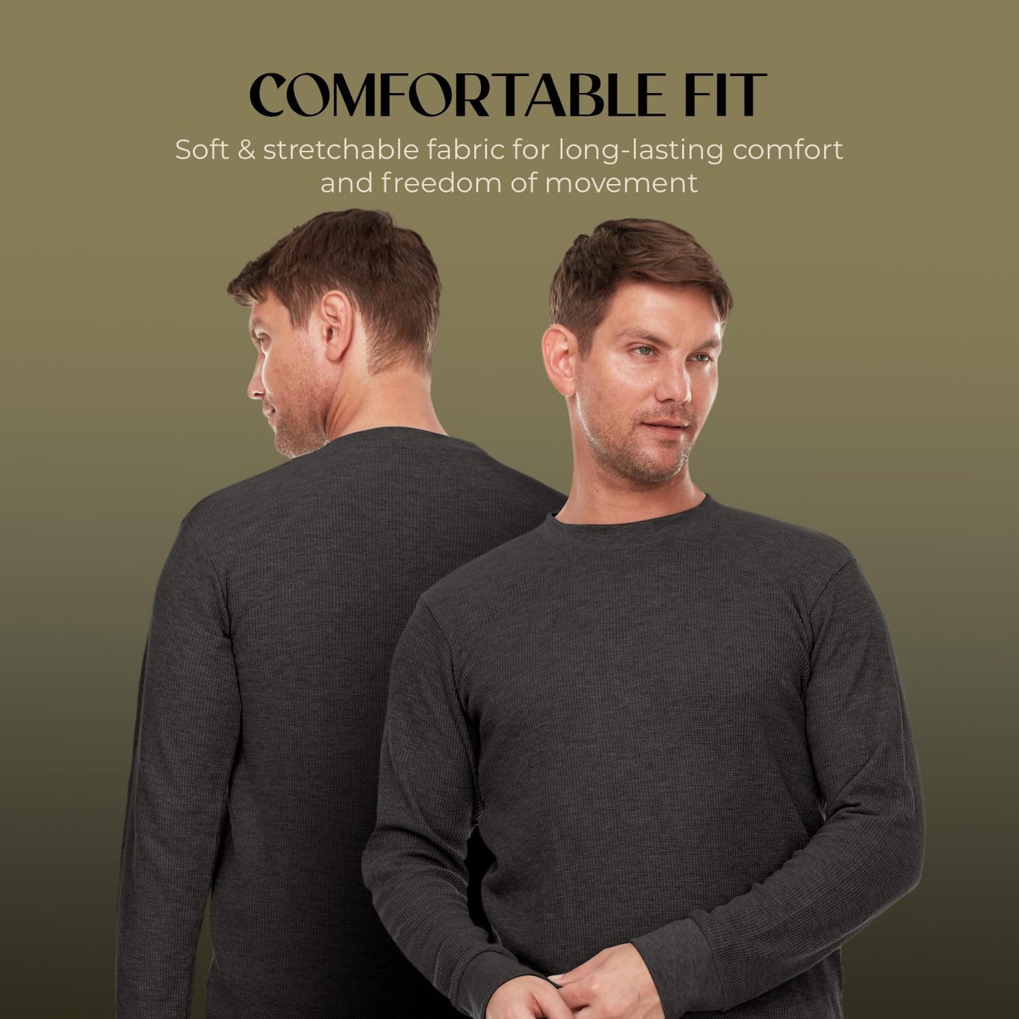 JMR Men's Thermal Shirt Heavy Weight Long Sleeve Waffle Crew Neck Top Underwear, Colors, Sizes (Charcoal, Large)