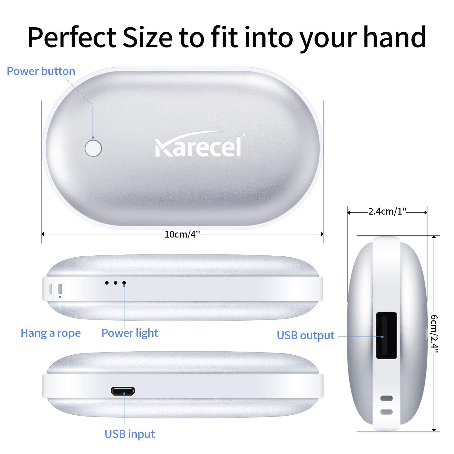 Karecel Rechargeable Hand Warmers, Electric Hand Warmer 5200mAh Powerbank Reusable Handwarmers, Portable USB Hand Warmer Heater Battery Pocket Warmer, Best Gifts for Men and Women in Cold Winter