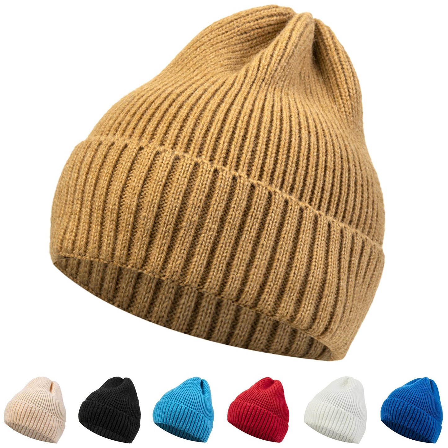 NAHOSY Beanie Hats for Women Men, Soft Alpaca Wool Warm Winter Caps Unisex Fashion Knit Cuffed Cap Ski Hat, Caramel