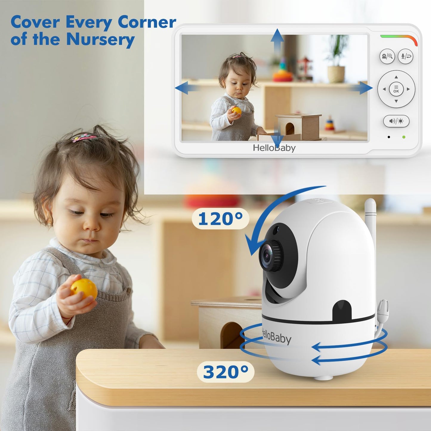 HelloBaby Baby Monitor with Camera and Audio, 6'' World First IPS Screen Baby Camera Monitor No WiFi, Baby Monitor with Clip Clamp Mount