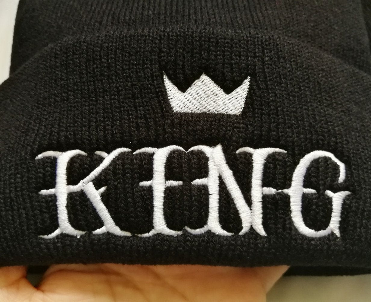 MIUNIKO Couples Lovers Fashion King and Queen Winter Warm Knit Skull Cap Ski Beanie Hats, 2-Piece Set Black