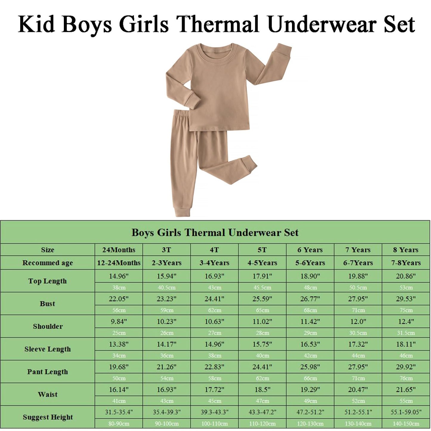 Kids Thermal Underwear Set Toddler Winter Base Layer Ultra Soft Long Johns for Little Boys Girls (Coffee,3Years)