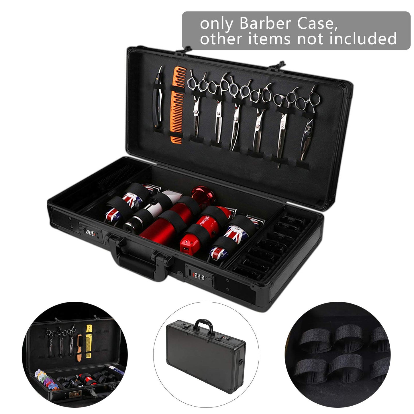 KONKENIE Carrying Case Scissors Storage with lock Portable Shears Clippers Trimmers Supplies Travel Barber Tool Organizer Box(All Black