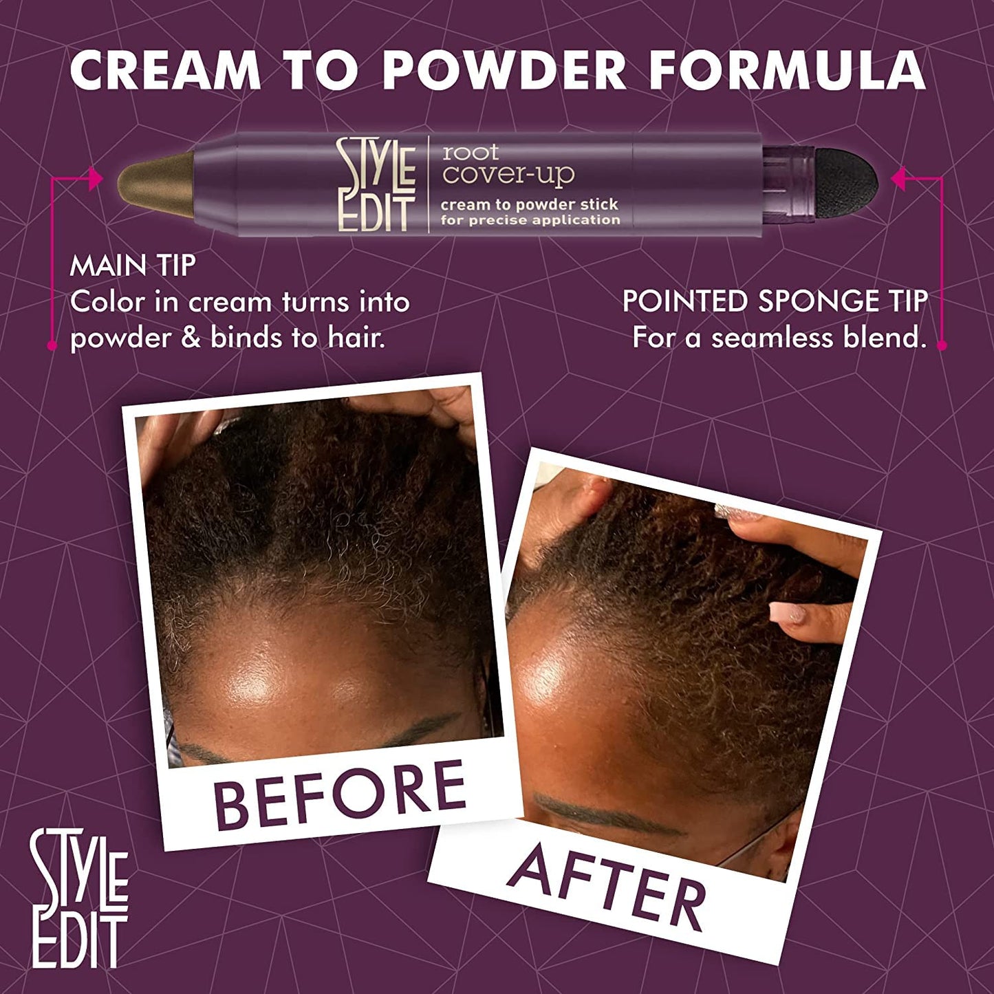 Style Edit Root Touch Up Stick for Gray Coverage, Temporary Hair Color Sponge Pen, Premium Hair Shading Makeup, 0.11 oz 2 Pack