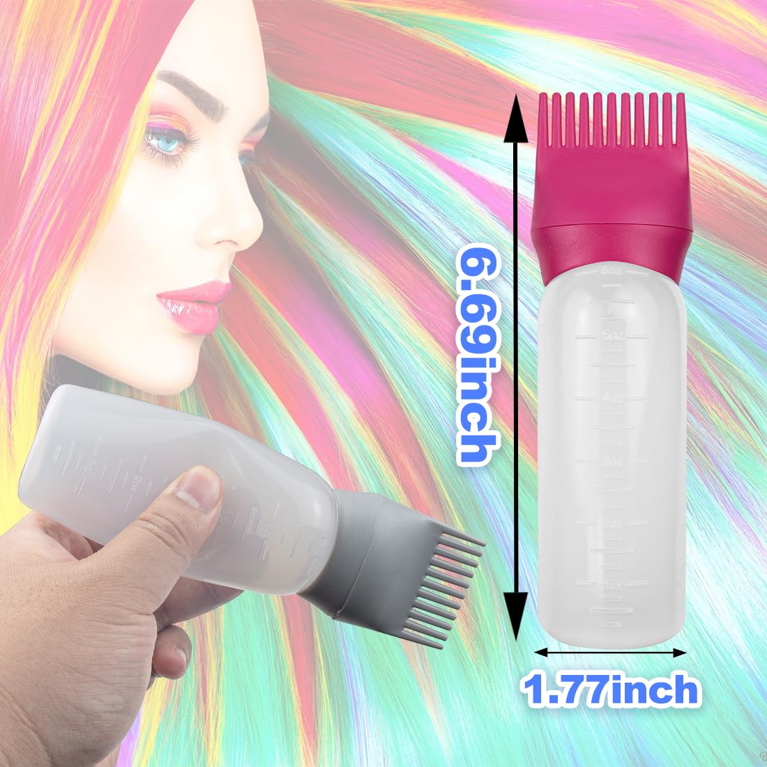 FZWONVUC 4 Pack Root Comb Applicator Bottle, Hair Oil Applicator, Oil Comb Applicator Bottle for Hair Dye Shampoos Hair Salons (Red+Grey)