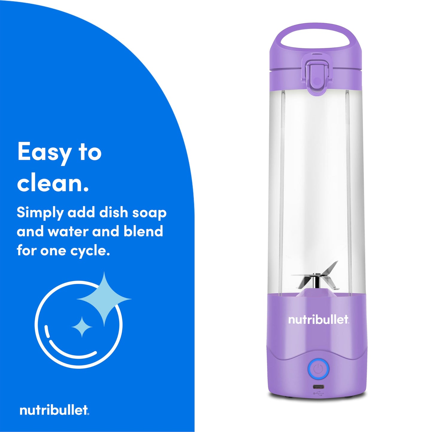 nutribullet Portable Blender, Cordless, 20oz Vessel, Personal Blender, USB-C Rechargeable, Light Purple, NBPB50100LP