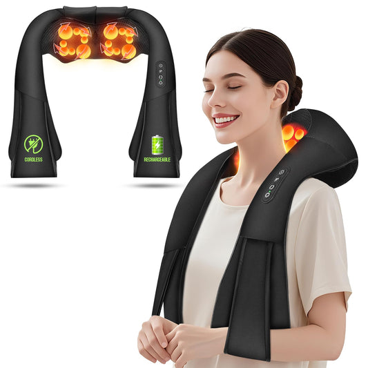 Cordless Shiatsu Neck and Shoulder Massager, Back Massager with Heat ,Massage Deeper Tissue 4D Kneading Massage for Shoulder, Neck and Back, Use at Home, Office, Car - Gifts for Fathers Day Dad Gift