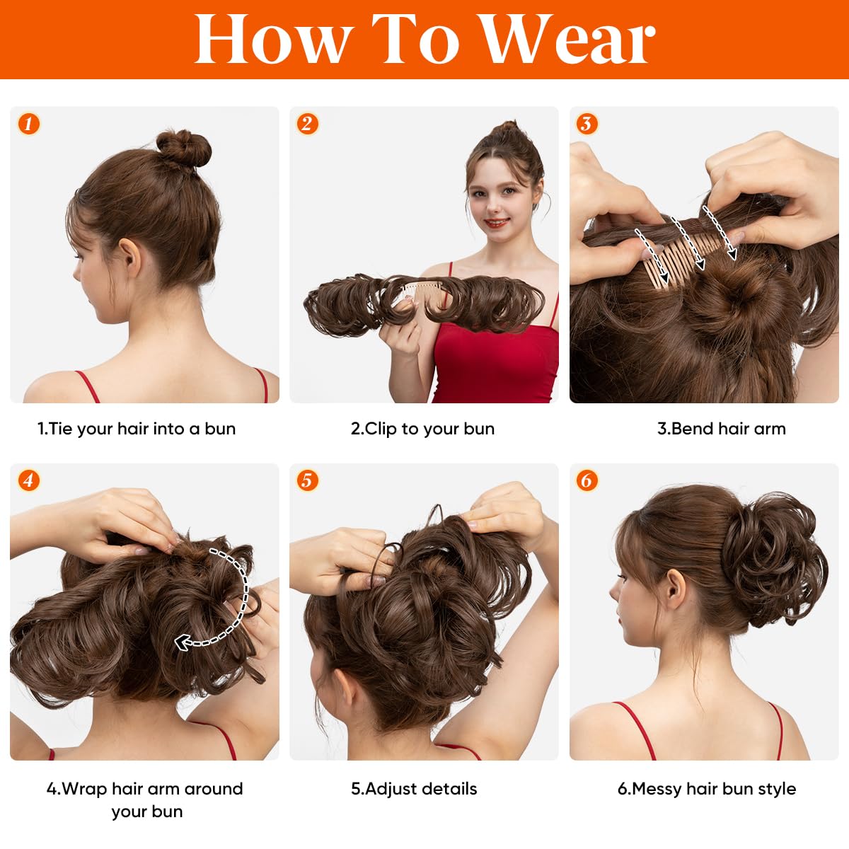 youngways Messy Bun Hair Piece Side Comb Clip in Hair Bun Hairpiece for Women Short Natural Straight Versatile Adjustable Styles Easy Hair pieces (Brown to Ash Blonde-C)