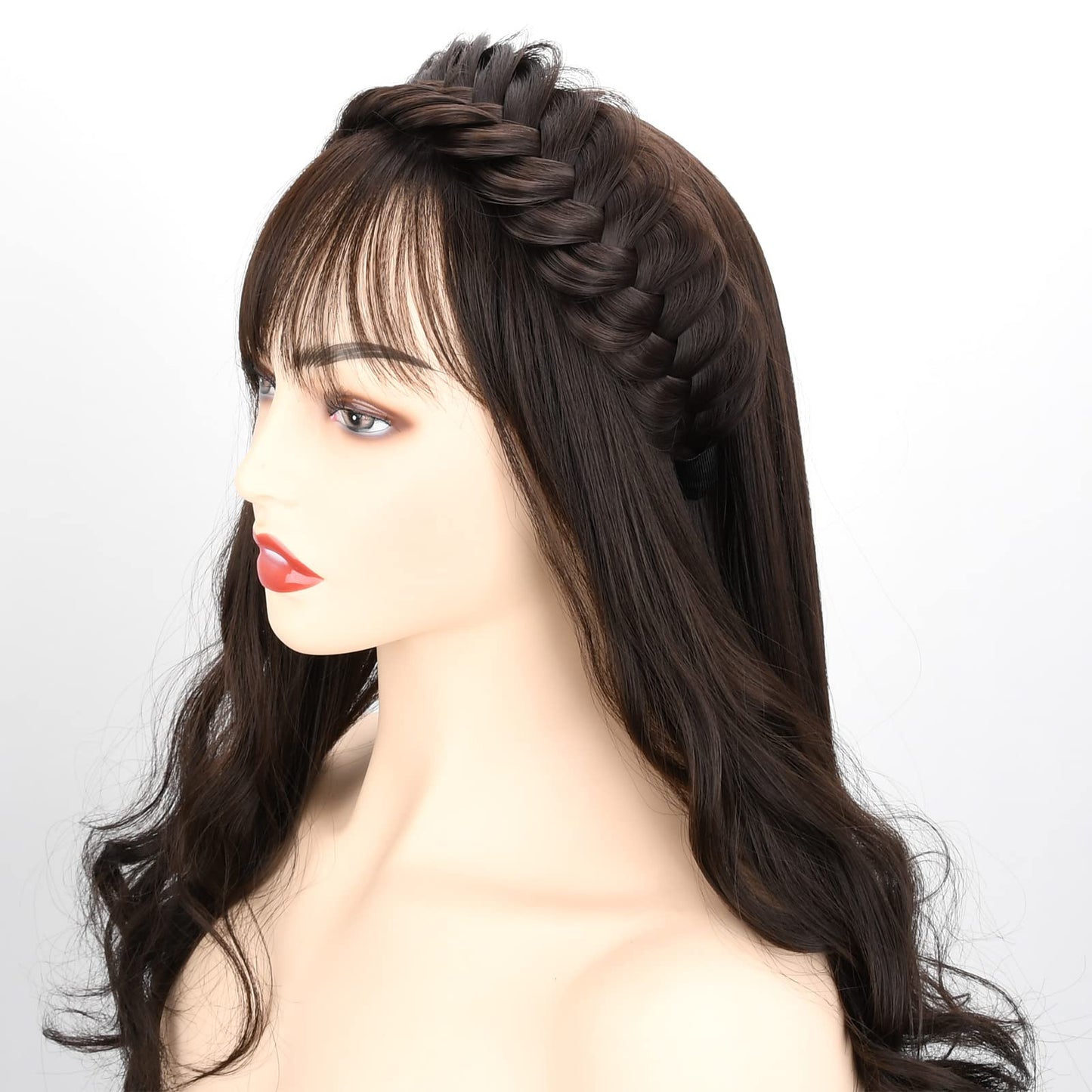 DIGUAN Wide Messy Braided Headband With Teeth Synthetic Hair Plaited Headband High Elasticity Braids Chunky Fishtail Braided Hair Band Hairpiece for Girls Women Beauty Accessory (Copper Brown)