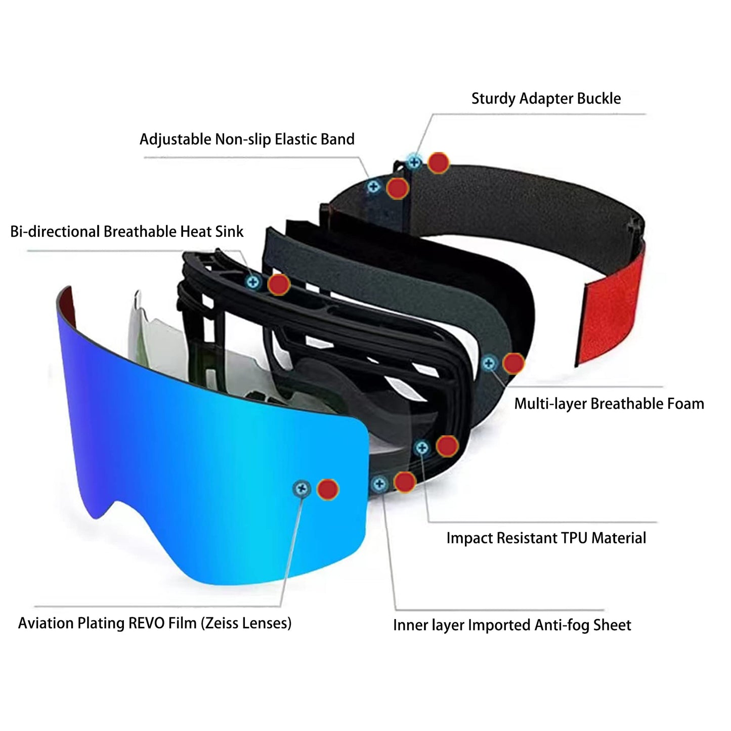 KIICHI TERASAWA Ski Snow Goggles Anti Fog Snowboard Snowmobile Skiing Skating Sport Protective Goggles for Men and Women