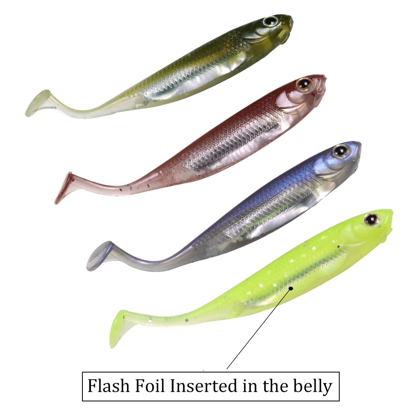 QualyQualy Paddle Tail Soft Lures Shad Lure Swimbaits Minnow Bait Paddle Tail Shad Bait for Pike Bass Trout Walleye Crappie (8#, 2.75in - 6Pcs)