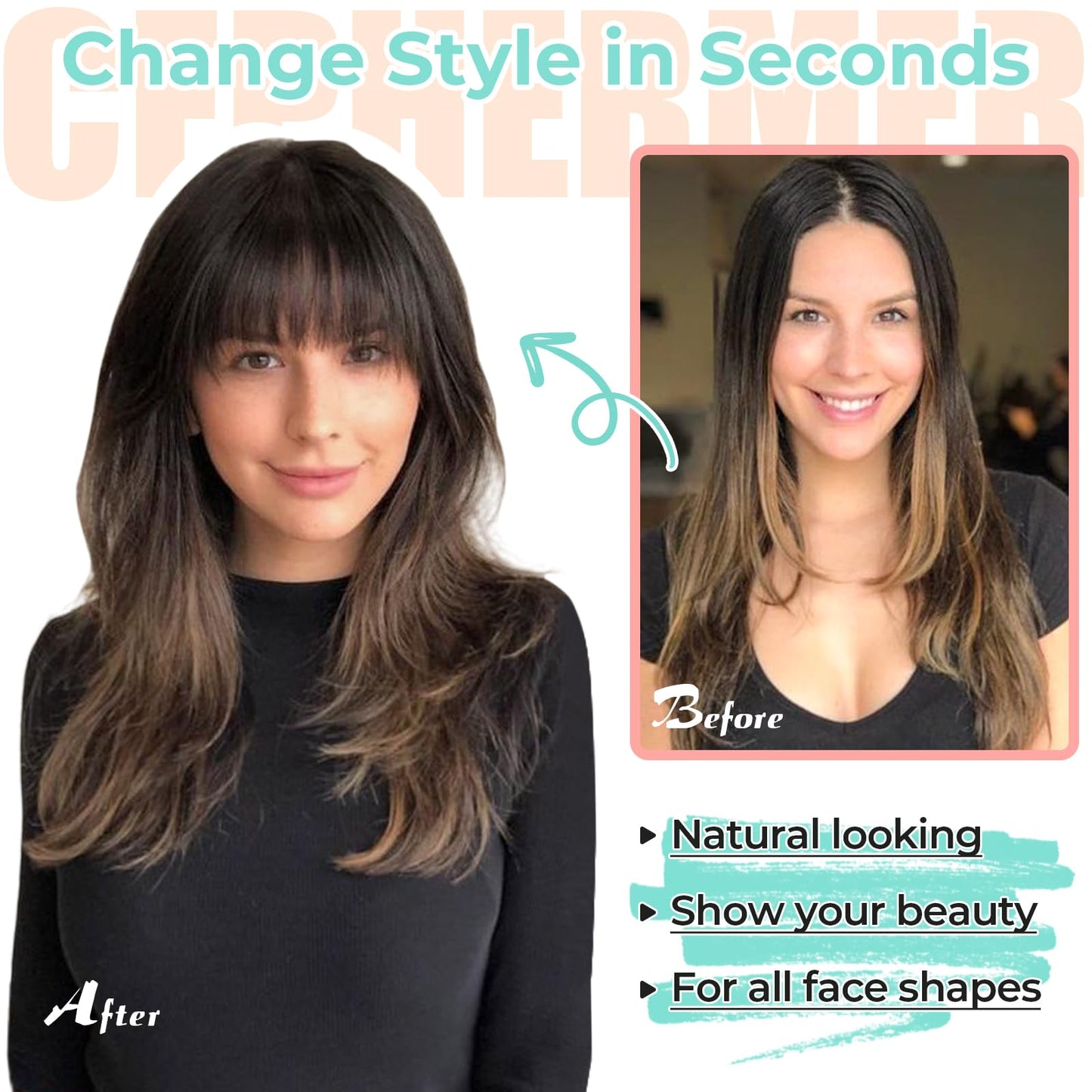 Cephermer Clip in Bangs, Synthetic French Bangs Hair Clip, Fake Bangs Fringe with Temples Hairpieces for Women Natural Curved Hair Extensions for Daily Wear Wine Red