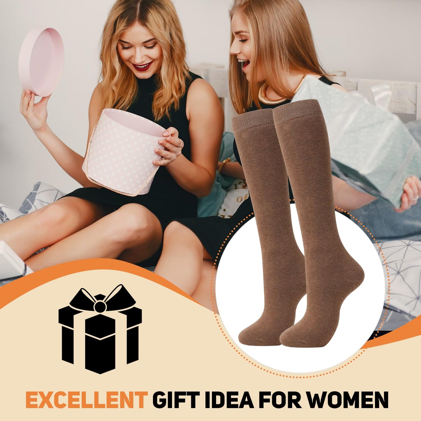 MIREAZW Warm Knee High Socks for Women,4 Pairs Cotton Thermal Socks for Skiing Hiking Gifts Boot Socks for Winter Mixed color01