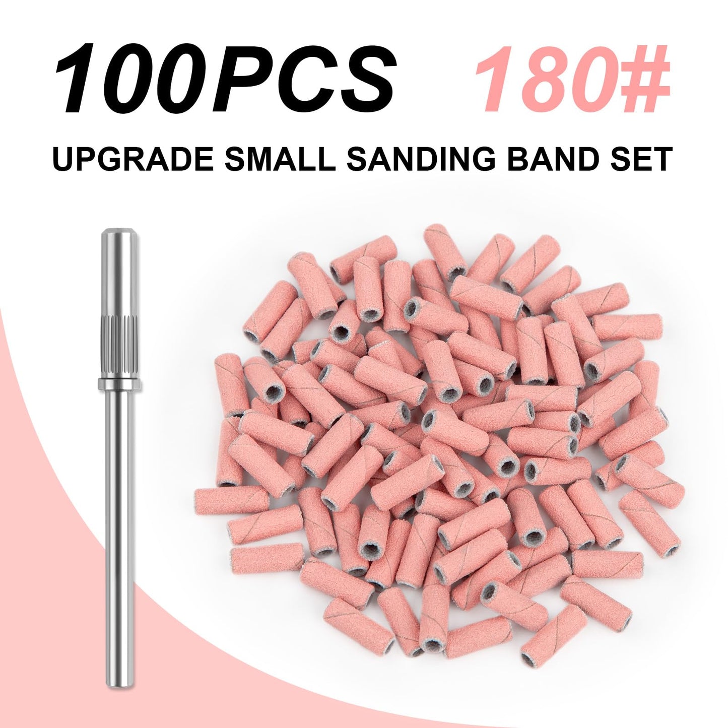 Rolybag 100pcs Small Sanding Bands Nail Drill Bits 180 Fine Grit Nail File Sanding Bands with 3.1mm Mandrel Bit for Acrylic Nails Gel Removing Shaping Professional Manicures and Pedicure, Pink