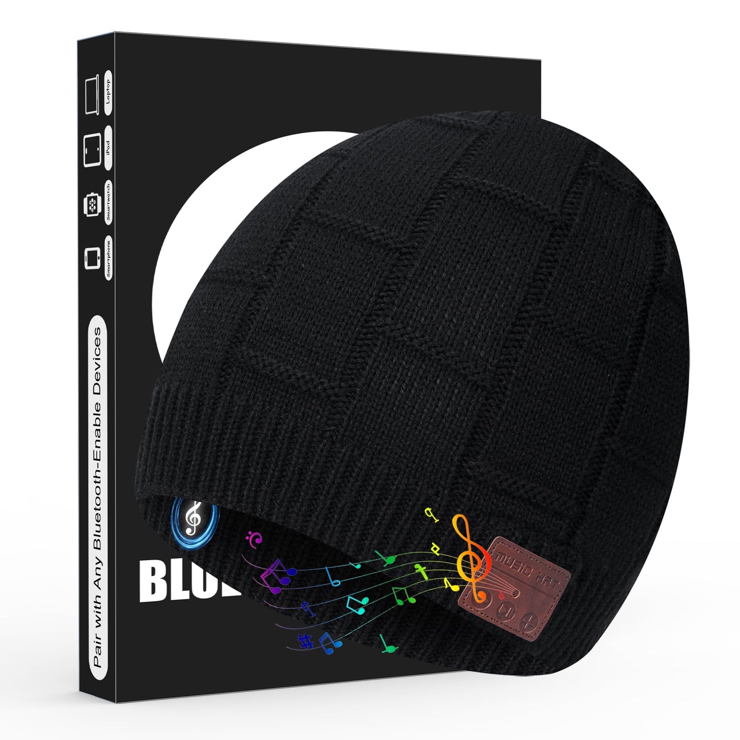 5.2 Bluetooth Beanie for Men & Women, Winter Knit Music Hat with Cordless Headphones, 24 Hour Play time, Built-in Microphone and HD Stereo Speakers, Unique Christmas Tech Gifts for Outdoor Homes