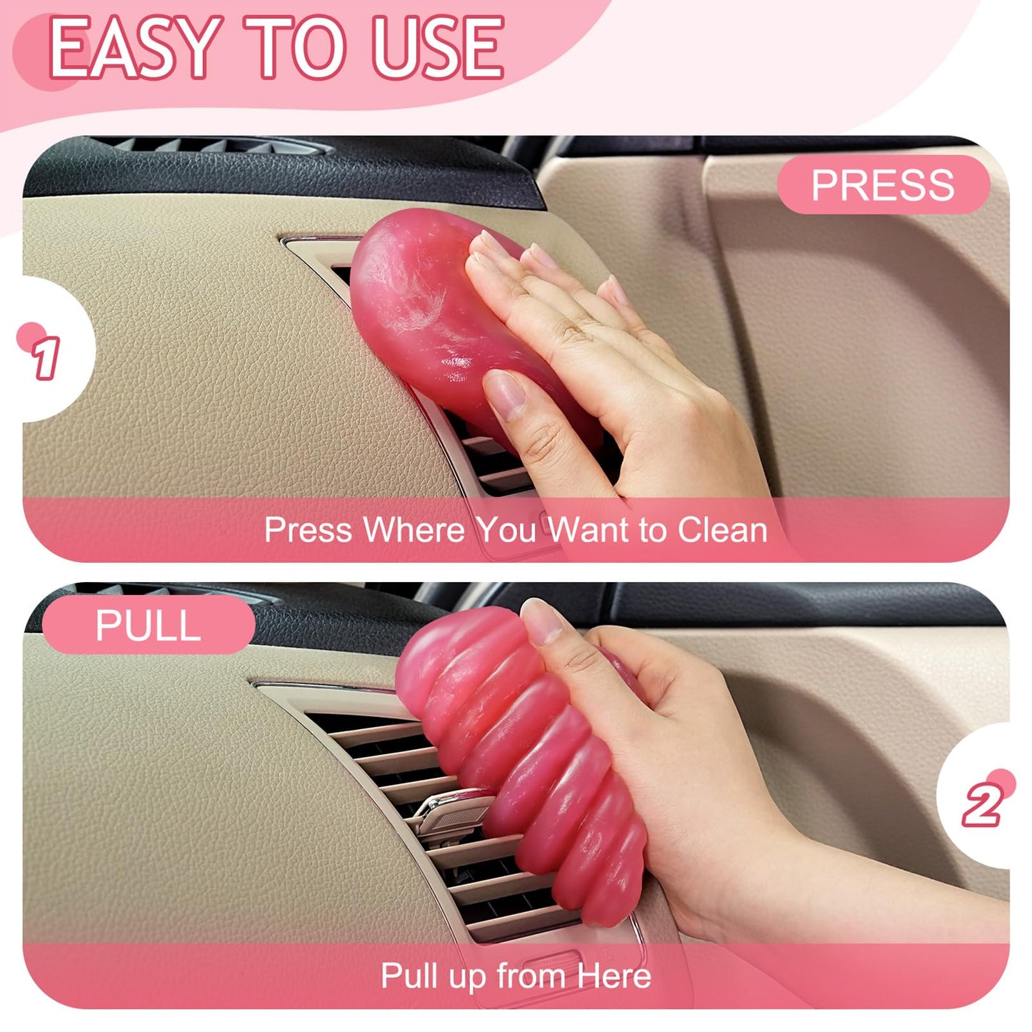 TeSabMi Car Cleaning Gel Car Cleaning Putty Car Putty Car Interior Cleaner Car Slime Car Detailing Kit Car Accessories Gifts for Men Women Stocking Stuffers Pink