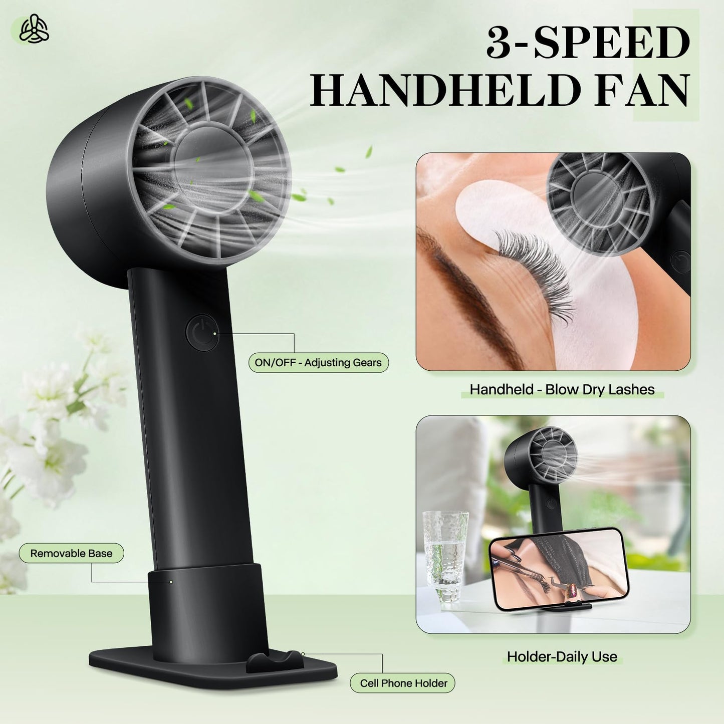Shmian Professional Eyelash Shampoo & Cleanser 60ml - Gentle Lash Extension Cleansing Foam with Mascara Brush Kit, Handheld Fan - Safe Lash Bath Care for Long-Lasting Volume (Black Fan kit)