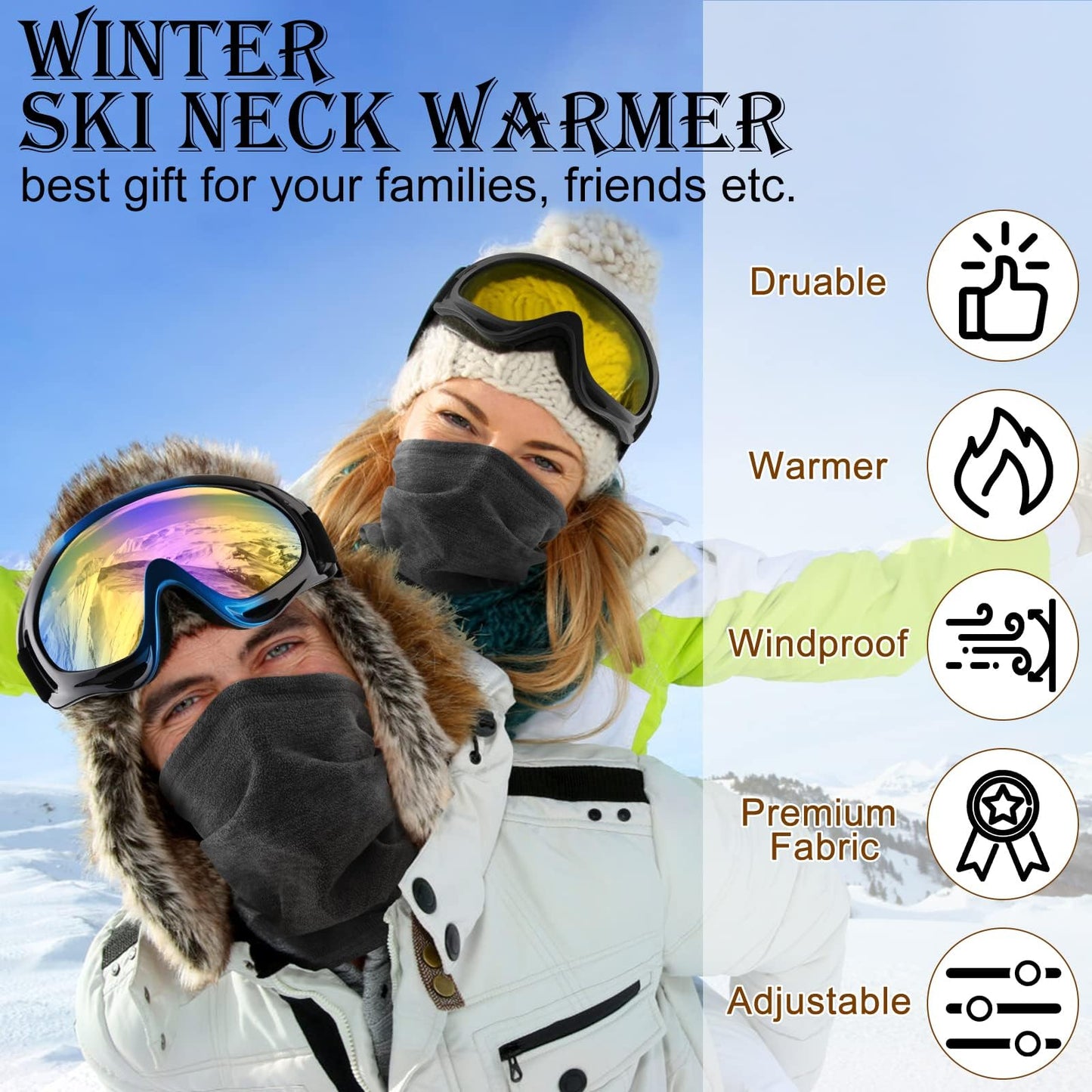 COOLOO Neck Warmer, 2 Pack Winter Neck Gaiter for Men Women Scarf Face Cover Skiing Sports