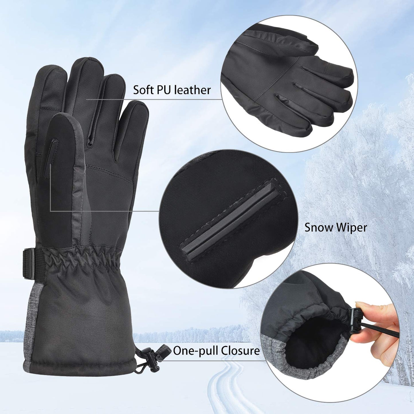 Solaris Waterproof Winter Gloves with Card Pocket, Warm Cozy 3M Thinsulate Ski Gloves for Snowboarding, Shoveling & Outdoor Sports, Gift Idea for Women Men