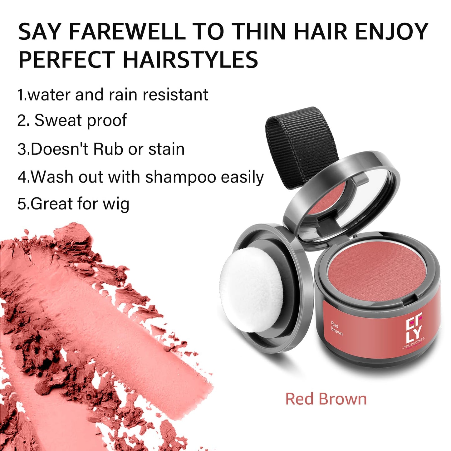 Root Touch Up Gray Shadow Powder for Thinning Hair, Eyebrows, and Beards (Red Brown)