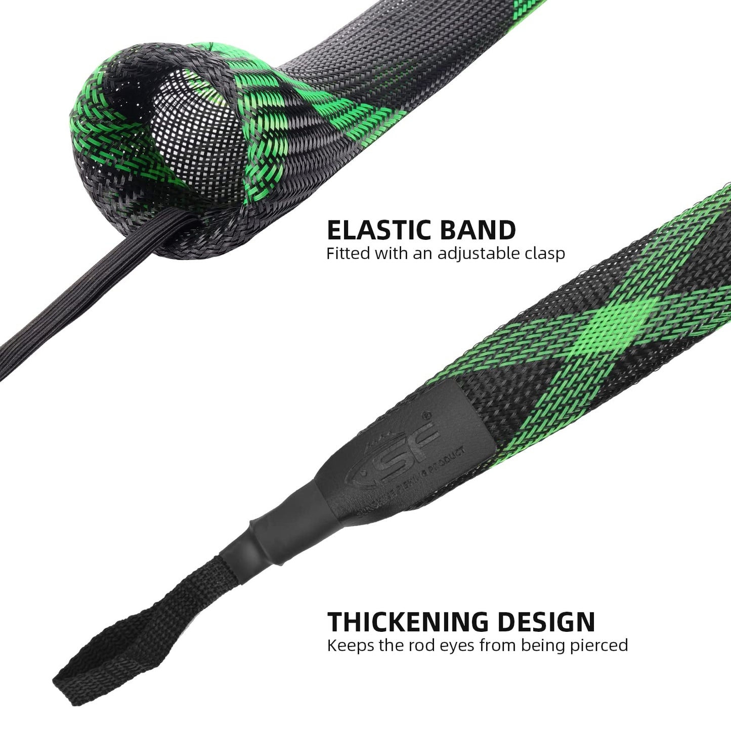 SF Standard Spinning Rod Sock Fishing Rod Sleeve Rod Cover Braided Mesh Rod Protector Pole Gloves Fishing Tools for Spinning Fishing Rod Green-Black-2PCS Fit Spinning Rod 6-1/2FT to 7-1/2FT