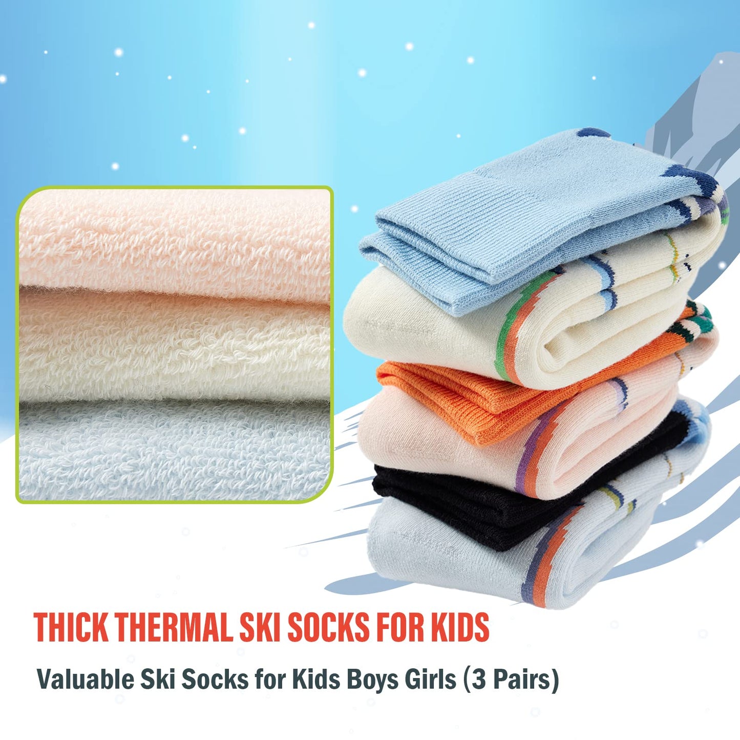 Lollisy Big Boys Ski Socks Kids Winter Warm Socks for Boys Girls Thick Thermal Skating Snowboarding Snow Socks 3 Pack Alpine 8-10 Years
