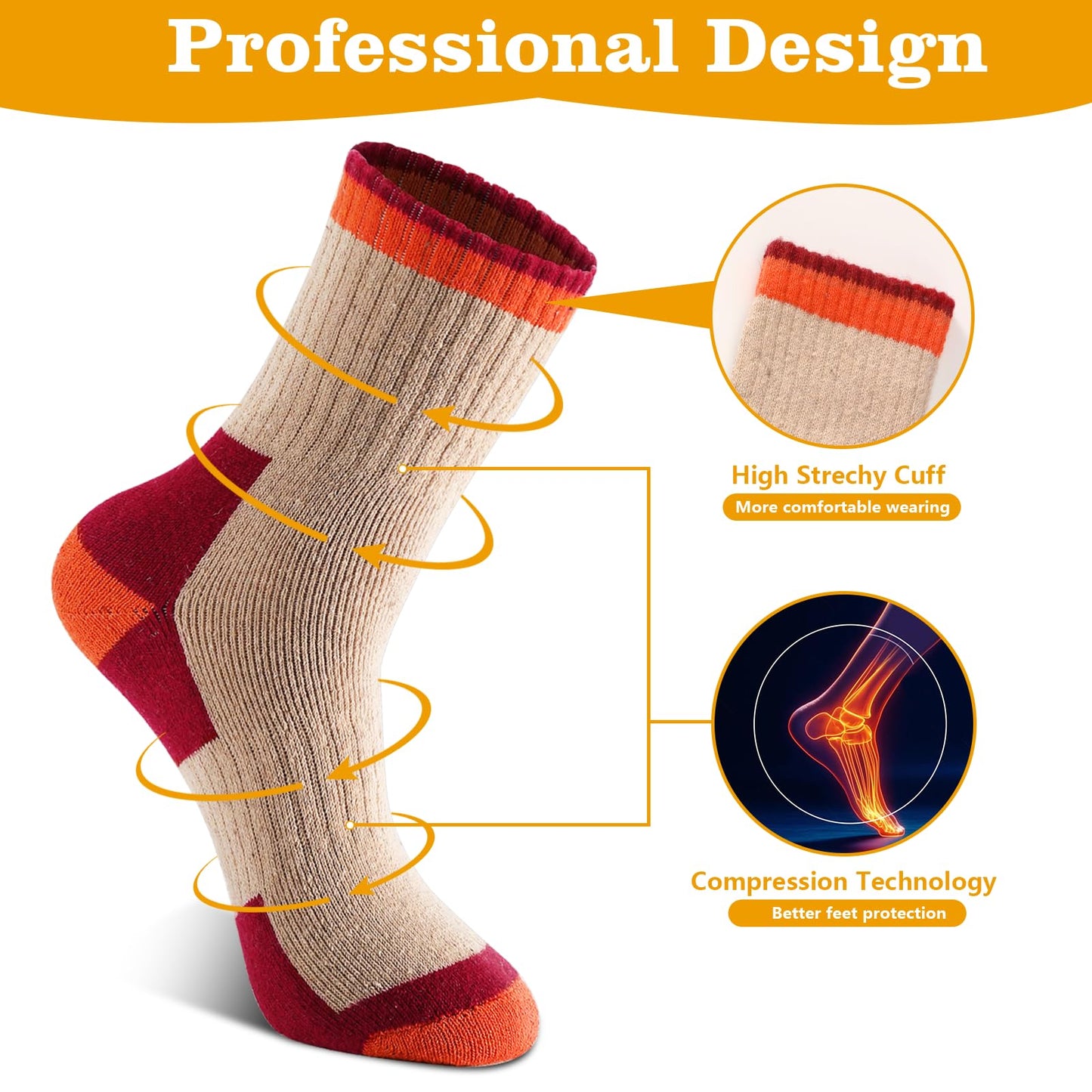 4 Pairs Wool Socks for Men Women - Warm Winter Cozy Merino Wool Socks, Thick Knit Thermal Hiking Socks Boot Socks Crew Socks for Men Women