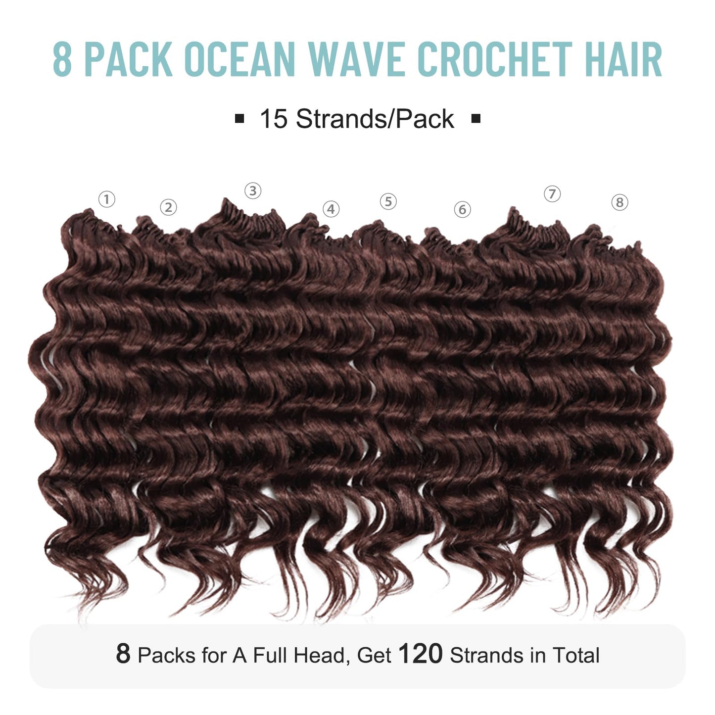 ToyoTree Ocean Wave Crochet Hair - 9 Inch 8 Packs Wine Red Short Curly Deep Wave Crochet Hair, Synthetic Ocean Wave Braiding Hair Extensions (9 Inch,99J-8P)