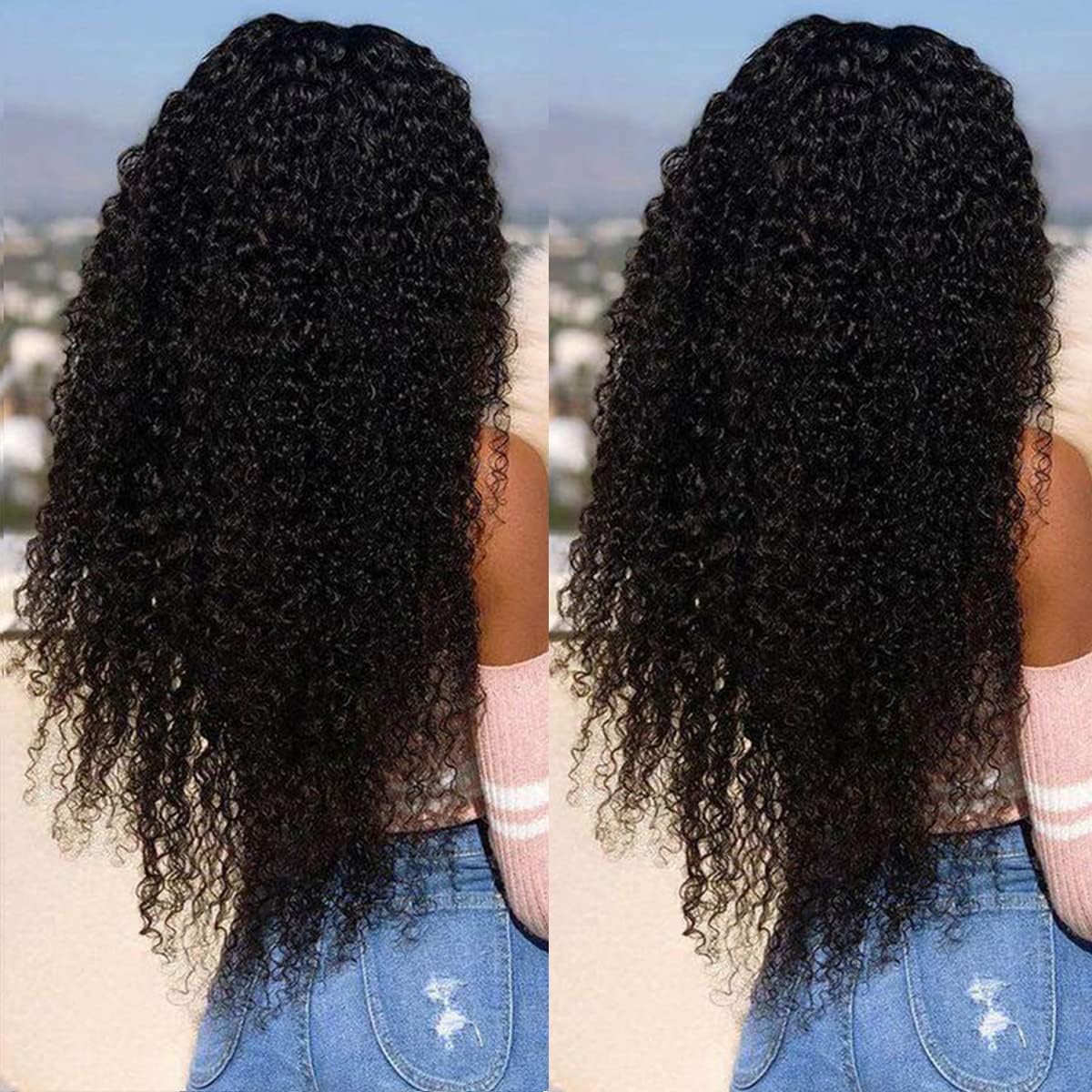 Skouty 24 Inch Kinkycurly Wig Human Hair 13x4 Lace Front Wigs 180 Density Glueless Wigs Human Hair Pre Plucked Brazilian Kinky Straight Wig Lace Frontal Wigs for Black Women Virgin Human Hair Wig