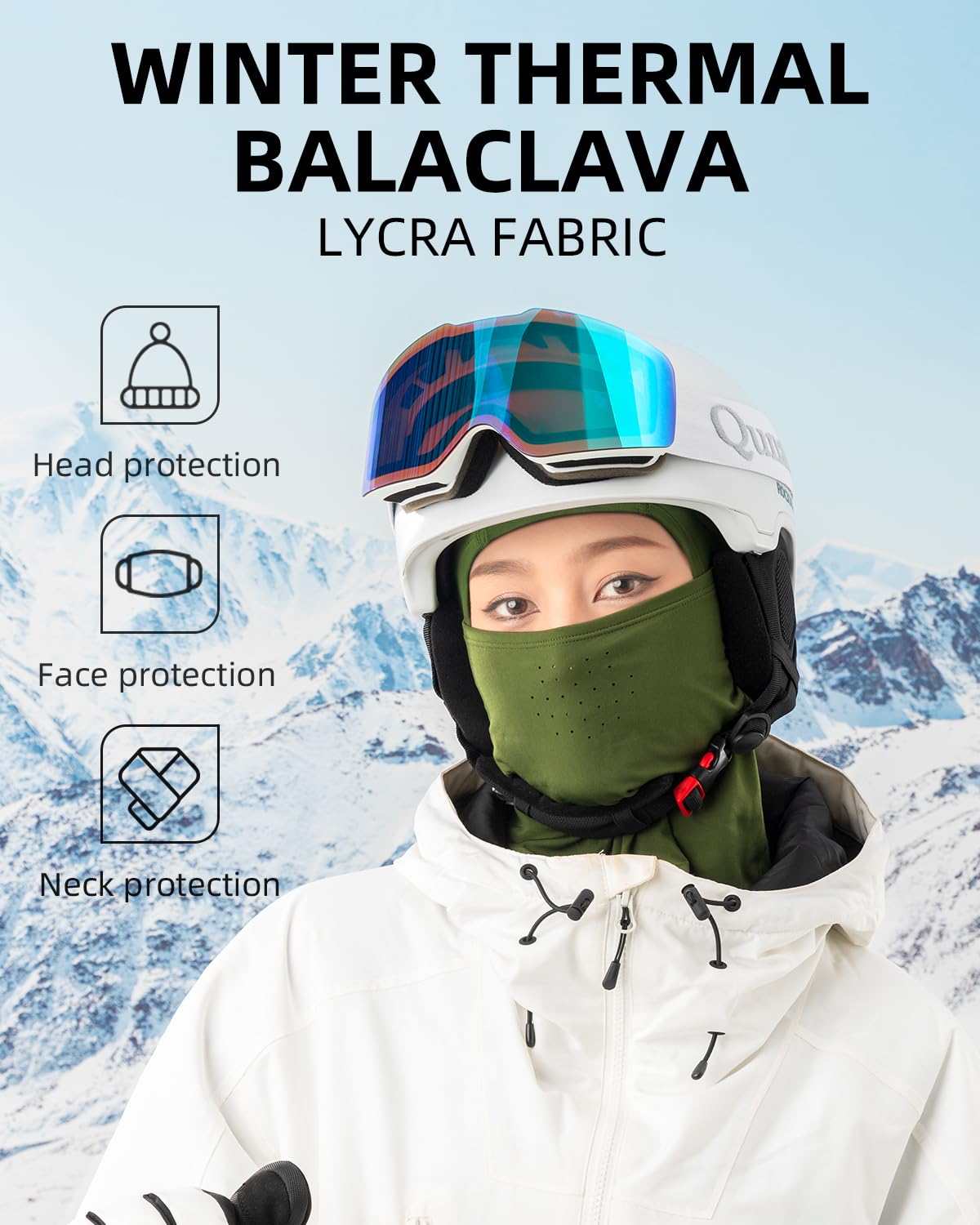 QUNATURE Balaclava Ski mask Winter Face Mask for Men & Women Windproof Fleece Thermal Ski Mask Breathable Neck Warmer Green