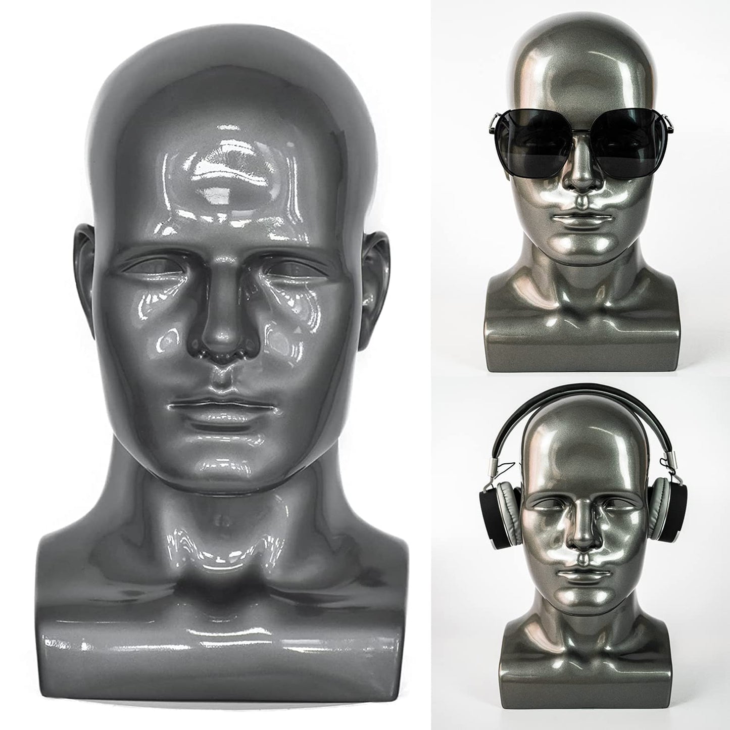 FanLin Male Mannequin Head Professional Manikin Head for Display Wigs Hats Headphone Mask Sunglasses Jewelry and Scravat Display Stand (Light grey)