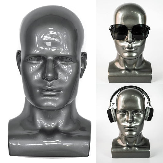 FanLin Male Mannequin Head Professional Manikin Head for Display Wigs Hats Headphone Mask Sunglasses Jewelry and Scravat Display Stand (Light grey)