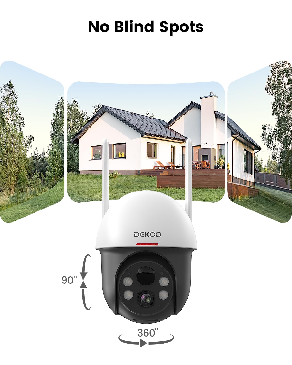 DEKCO Solar Security Camera Outdoor Wireless, Battery Powered, Panoramic Pan Tilt Zoom, Auto Motion Tracking, True 2K, Color Night Vision, Spotlight, 2-Way Talk