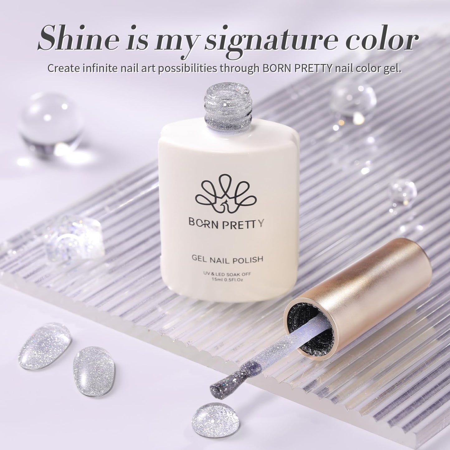 Born Pretty Silver Reflective Glitter Gel Nail Polish Christmas Holographic Transparent Glitter Gel Polish Sparkly Shiny Disco DJ LED Gel Nail Polish Nail Varnish 15ML