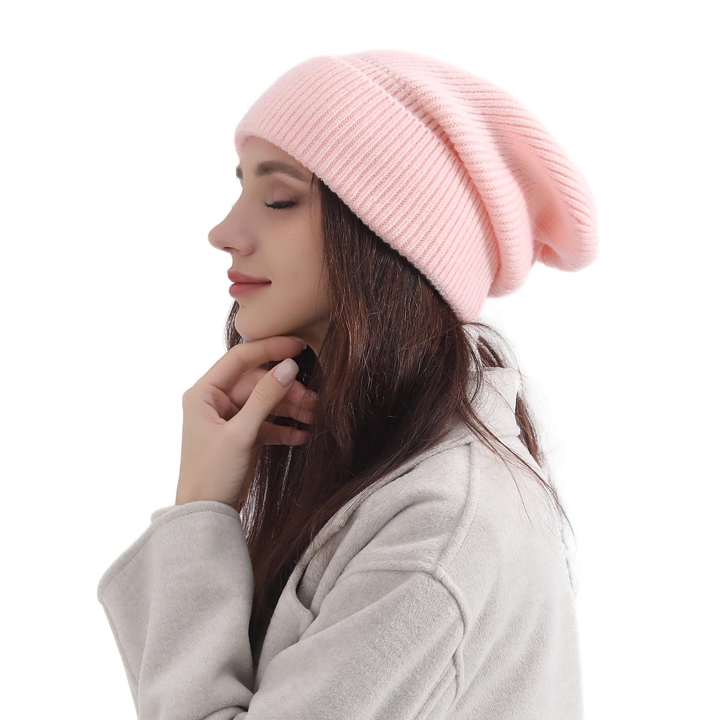 Three Layers of Cuffs Knit Blue Beanie Hats for Women Man Warm Winter Beanie Hat Women Hat Ski Hat Cap (Blue)